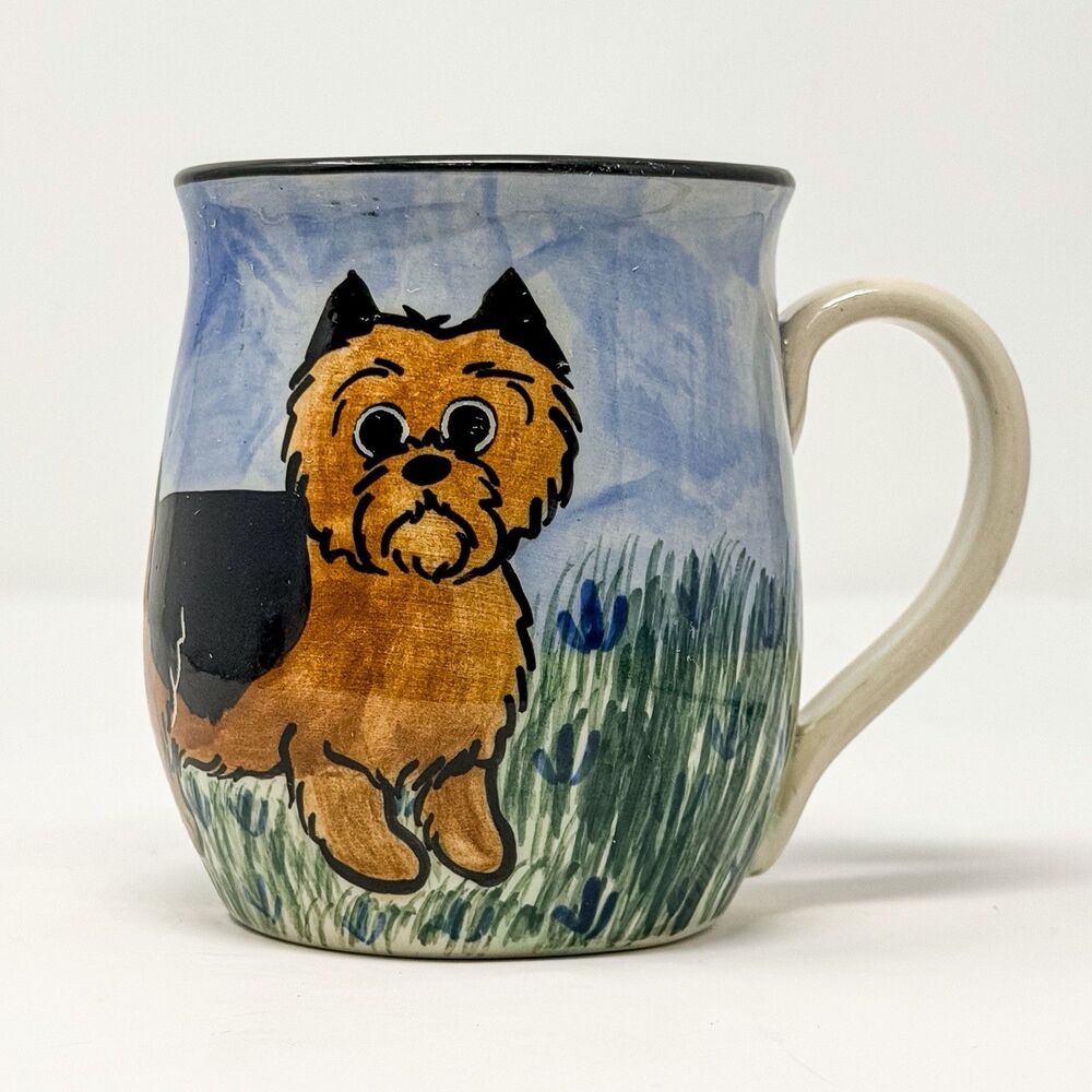 Karen Donleavy Yorkie Mug Signed Hand Painted Dog Yorkshire Terrier Coffee Cup